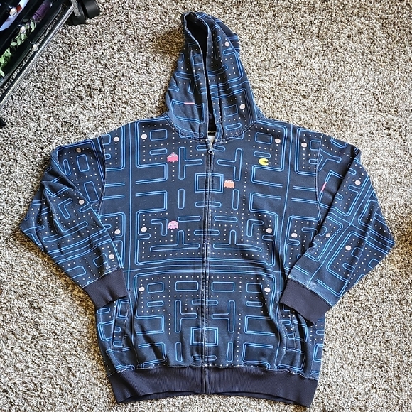 Blue And Black Pac-Man Zip Up Hoodie Size Men's Medium - Picture 1 of 16